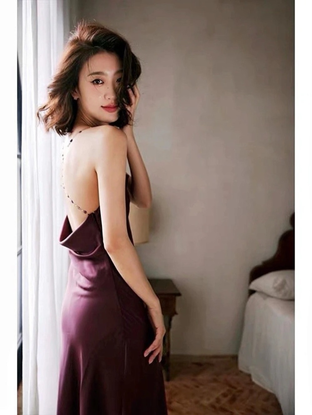 Satin Maxi Slip Dress in Purple Like New